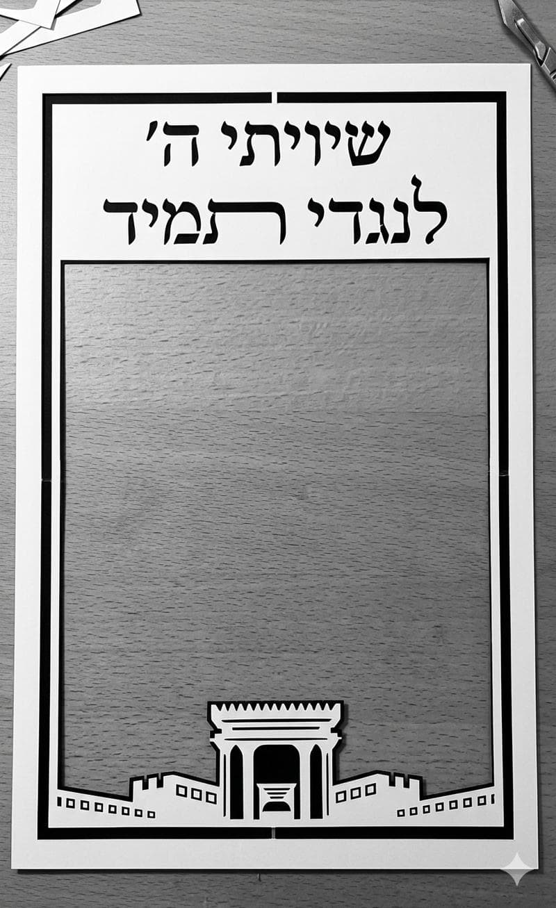 סיתות אלגנטי במסגרת מלבנית מעוטרת בגוון קרם רך: הכיתוב 'אם אשכחך' מסותת מעל, בית המקדש ניצב על במה עם חומות ירושלים והרים בצדדים, והכיתוב 'ירושלים' מסותת בתחתית — גימור עדין ובהיר.